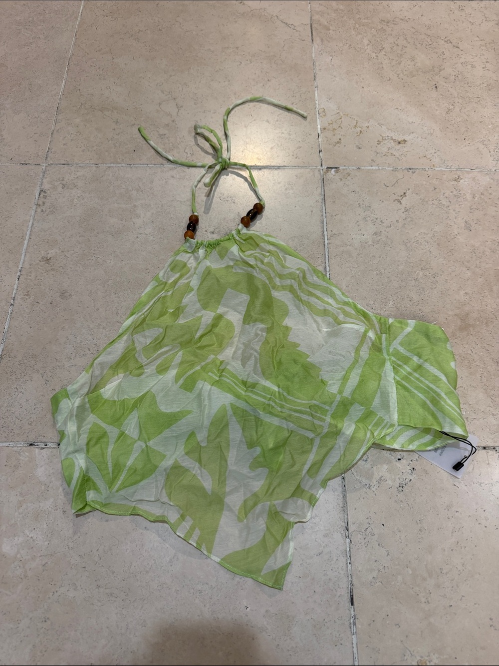 L'Academie Green and White Halter Crop Top - Picture 2 of 3